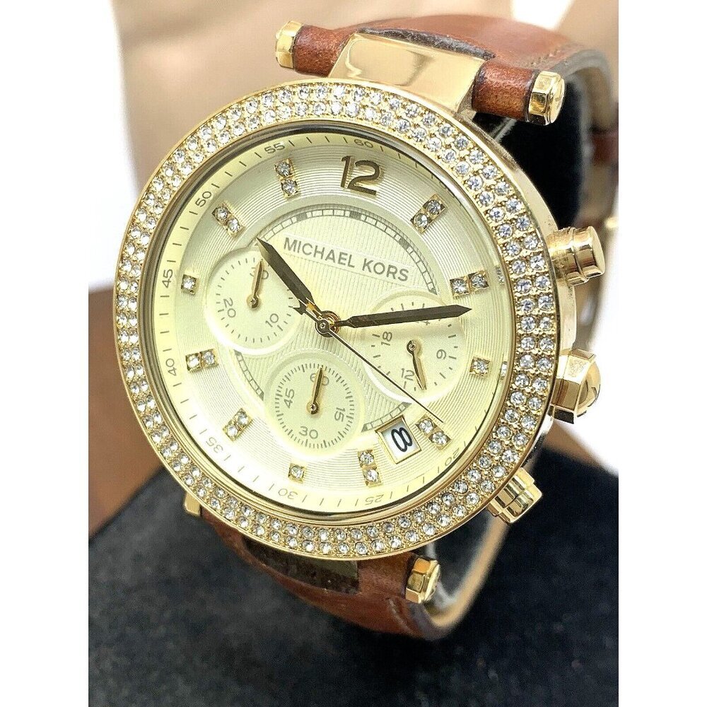 Michael Kors Women's Watch MK2249 Parker Quartz Gold Dial Leather Band 39mm